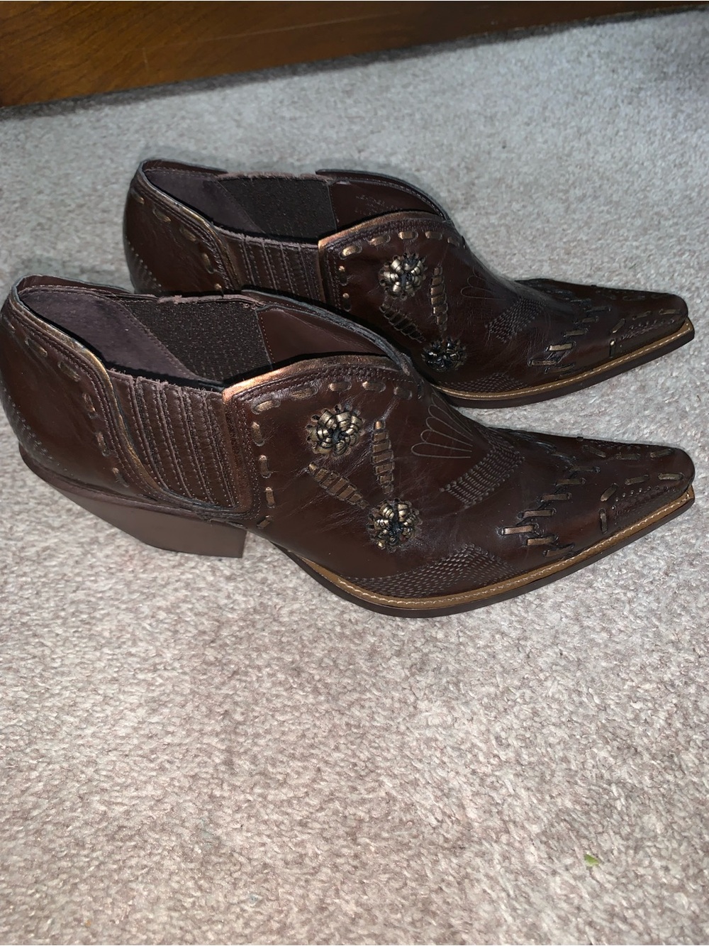 BCBGirls Brown Embossed Western Ankle Booties with Stud Accents - Picture 5 of 7